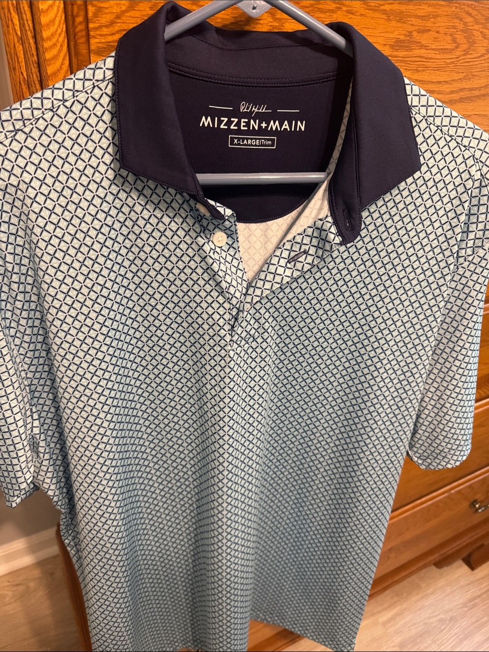 Mizzen+Main Light Blue Geometric Polo with Navy Collar